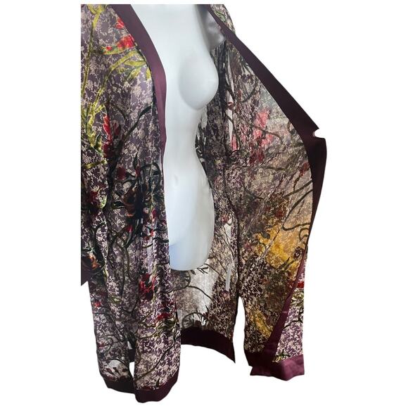 Band of Gypsies plum olive velvet floral sheer open front kimono robe XS/S NWT - Picture 3 of 6